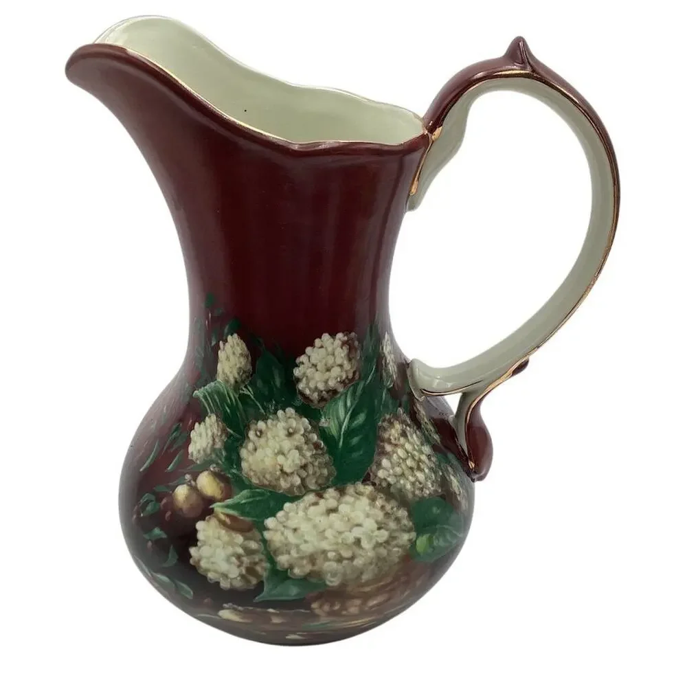 VTG Lisa White Arts Hydrangea Collection Ceramic Pitcher Vase 10